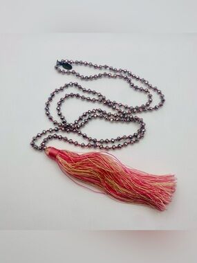 Zacasha Long Tassel Necklace - Pink & Silver